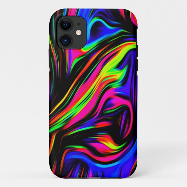Coques Case-Mate iPhone Fils de néon marbré noir jaune rose bleu (Dos)