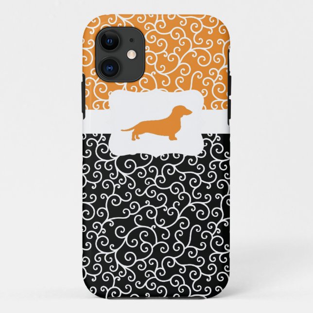Coques Case-Mate iPhone Fils noirs et oranges avec Dachshund (Dos)