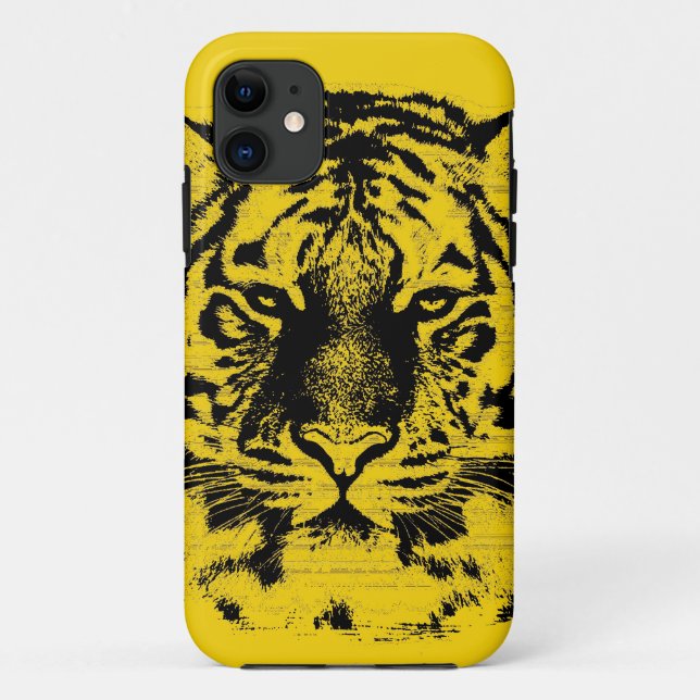 Coques Case-Mate iPhone Fin de visage de tigre (noir et jaune) (Dos)