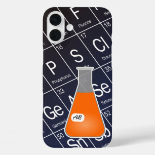 Coque Pour iPhone 16 Plus Fiole d'Erlenmeyer orange (avec initiales) Chimie