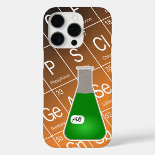 Coques iPhone 16 Pro Fiole Erlenmeyer vert (avec initiales) Chimie