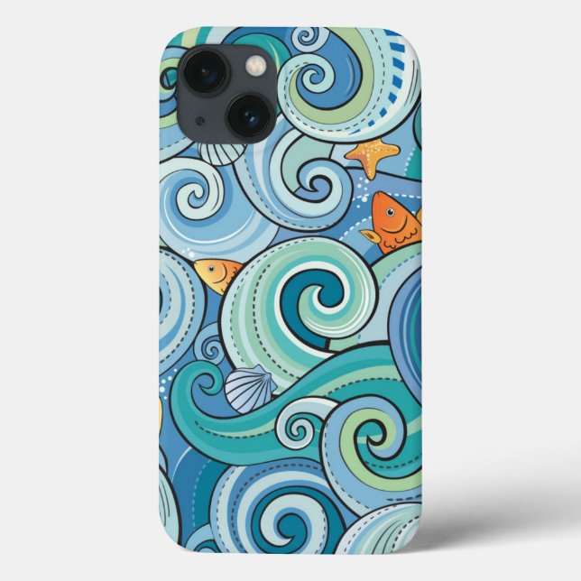 Coques Case-Mate iPhone Fish Among The Waves Pattern (Verso)