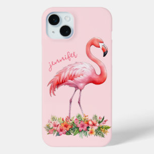 Coque Case-Mate iPhone Flamant rose avec fleurs tropicales