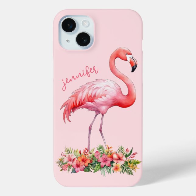 Coques Case-Mate iPhone Flamant rose avec fleurs tropicales (Verso)