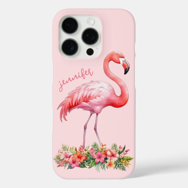 Coques Case-Mate iPhone Flamant rose avec fleurs tropicales (Verso)