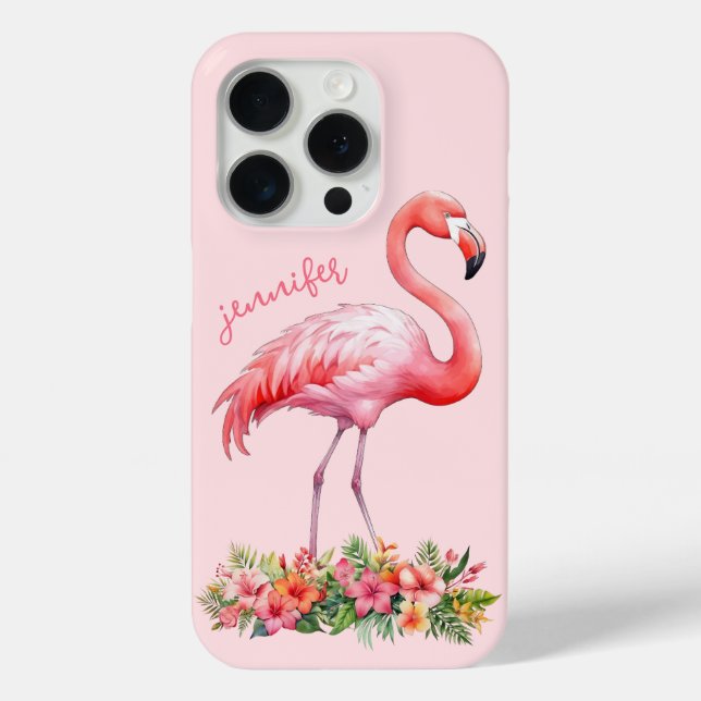 Coques Case-Mate iPhone Flamant rose avec fleurs tropicales (Verso)