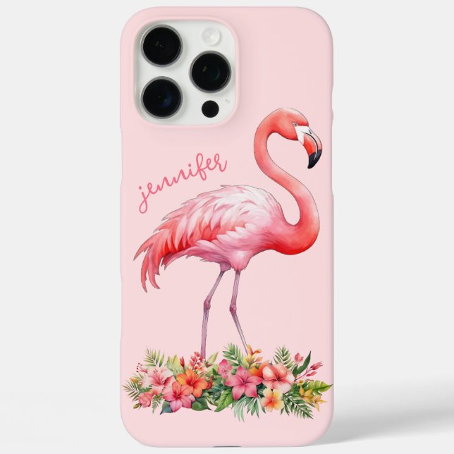 Coques Case-Mate iPhone Flamant rose avec fleurs tropicales (Verso)