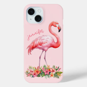 Coque Case-Mate iPhone Flamant rose avec fleurs tropicales