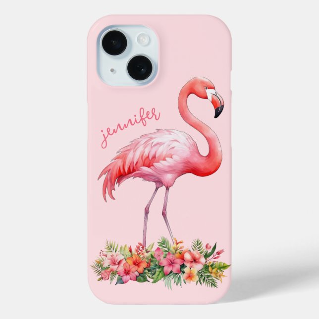 Coques Case-Mate iPhone Flamant rose avec fleurs tropicales (Verso)