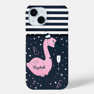 Coque Case-Mate iPhone Flamant Rose Cool Marine Rayé Bleu Navy   