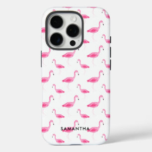 Coque iPhone 16 Pro Flamant rose d'aquarelle personnalisé