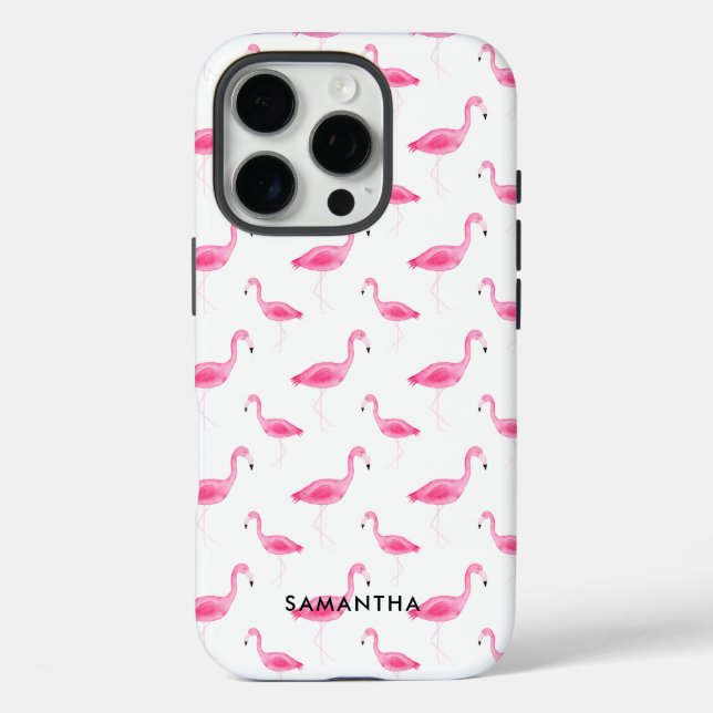 Coques Case-Mate iPhone Flamant rose d'aquarelle personnalisé (Verso)
