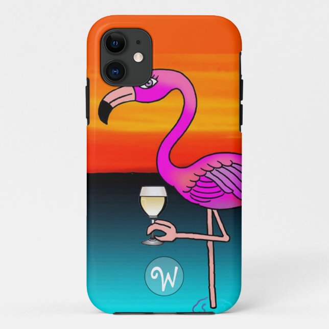 Coques Case-Mate iPhone Flamant rose de vin rose Monogramme (Dos)