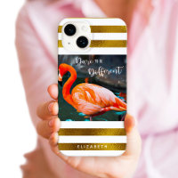 Flamant rose élégant Photo Gold Stripes Dare Citat