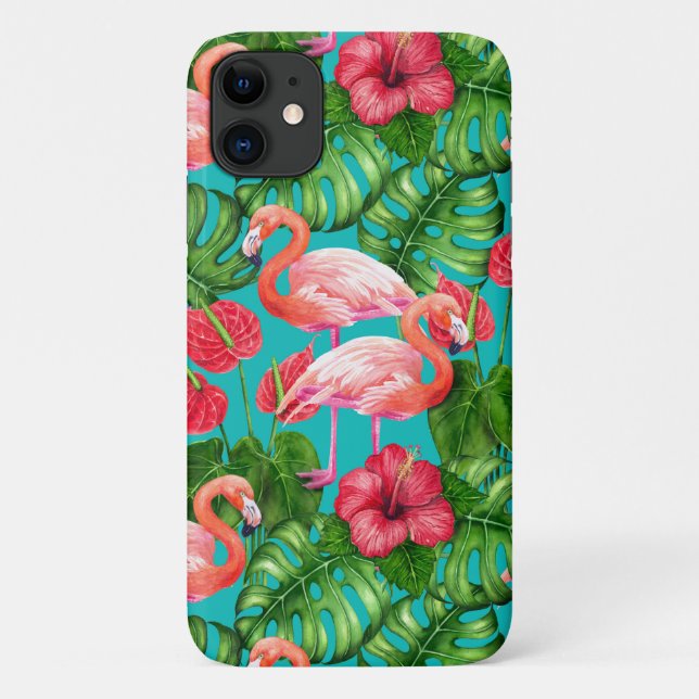 Coques Case-Mate iPhone Flamant rose et aquarelle du jardin tropical (Dos)