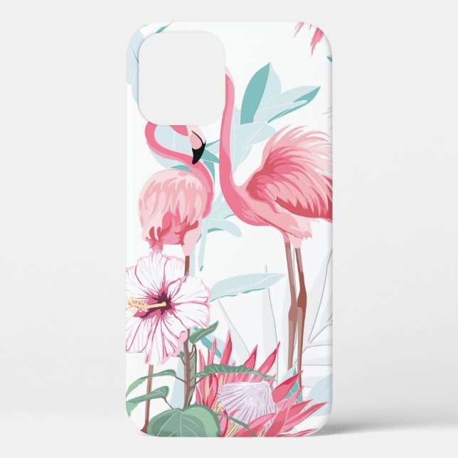 Coques Case-Mate iPhone flamant rose et fleurs exotiques, feuilles de palm (Verso)