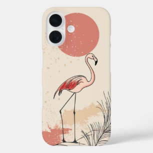 Coque Pour iPhone 16 Flamant rose et le soleil rouge