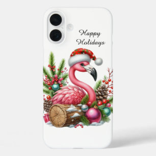 Coque Pour iPhone 16 Plus Flamant rose festif de Noël
