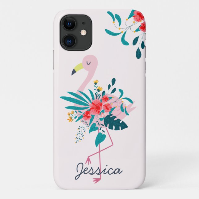 Coques Case-Mate iPhone Flamant rose floral tropical mignon (Dos)
