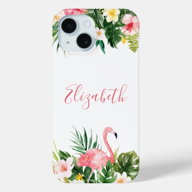 Coques Case-Mate iPhone Flamant rose floral tropical personnalisé (Verso)