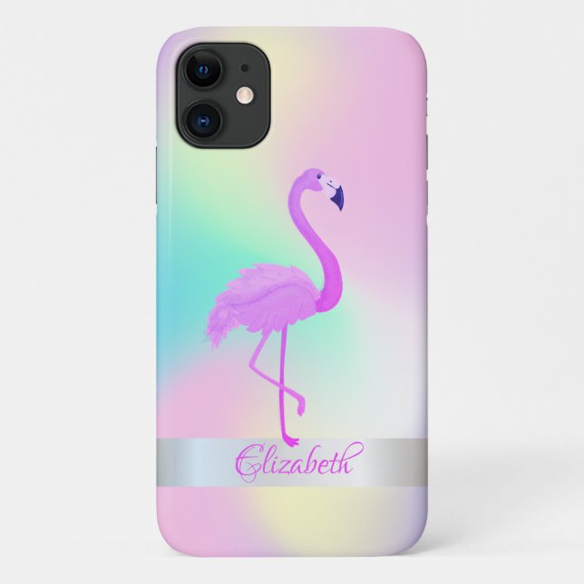 Coques Case-Mate iPhone Flamant Rose Holographique Ombré (Dos)