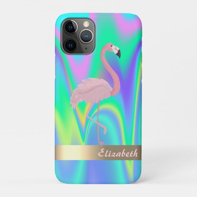 Coques Case-Mate iPhone Flamant Rose Moderne Holographique - Personnalisé (Dos)