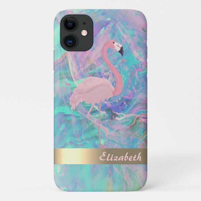 Coques Case-Mate iPhone Flamant Rose Moderne Opale Iridescent (Dos)