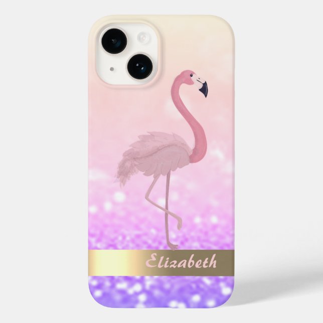 Coques Case-Mate iPhone Flamant Rose Moderne Paillettes Bokeh (Verso)