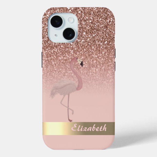 Coques Case-Mate iPhone Flamant Rose Moderne Paillettes Sequins (Verso)