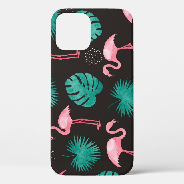 Coques Case-Mate iPhone Flamant rose, palmiers feuilles : aquarelle tropic (Verso)