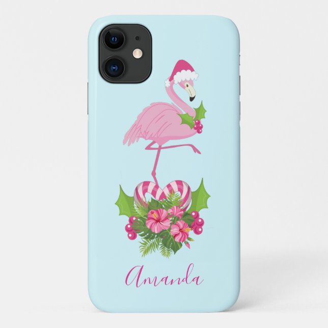 Coques Case-Mate iPhone Flamant rose rose à Santa Hat Noël Whimsical (Dos)