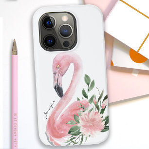Coque Case-Mate iPhone Flamant rose rose Aquarelle tropicale Florale avec