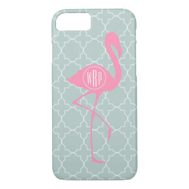 Coques Case-Mate iPhone Flamant rose rose de monogramme + Quatrefoil (Dos)