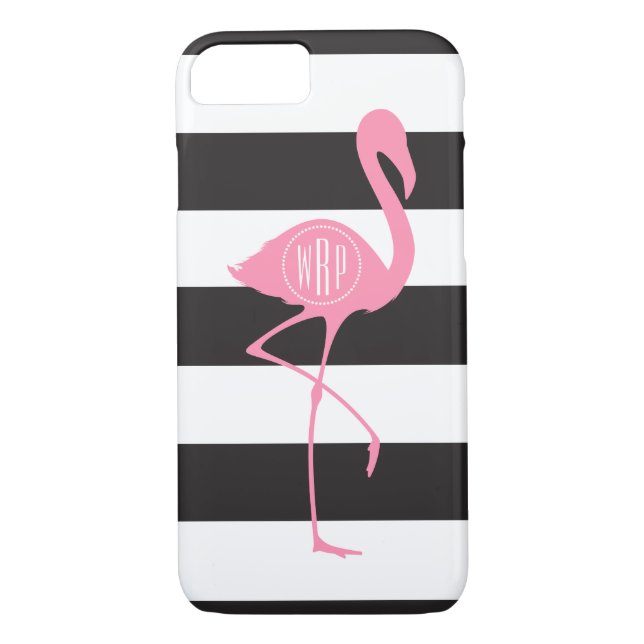 Coques Case-Mate iPhone Flamant rose rose monogramme + noir + blanc (Dos)