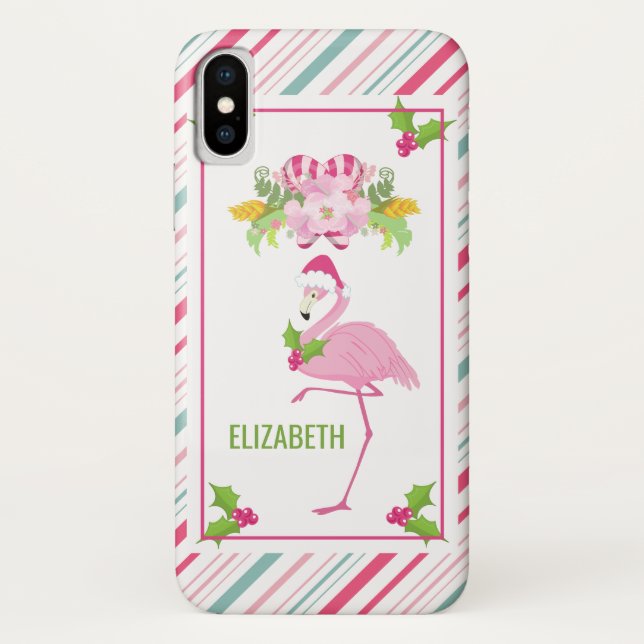 Coques Case-Mate iPhone Flamant rose rose Sucres de canne Santa Hat et Hol (Dos)