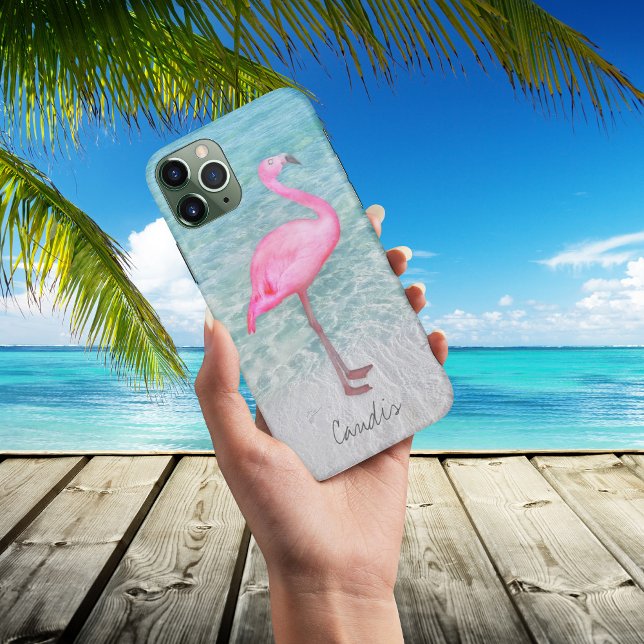 Coques Case-Mate iPhone Flamant rose rose Tropical Beach Modern Ajouter Vo (Créateur téléchargé)