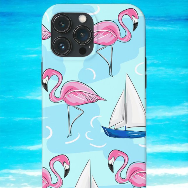 Coques Case-Mate iPhone Flamant rose rose tropical Blue Voilier Preppy (Créateur téléchargé)