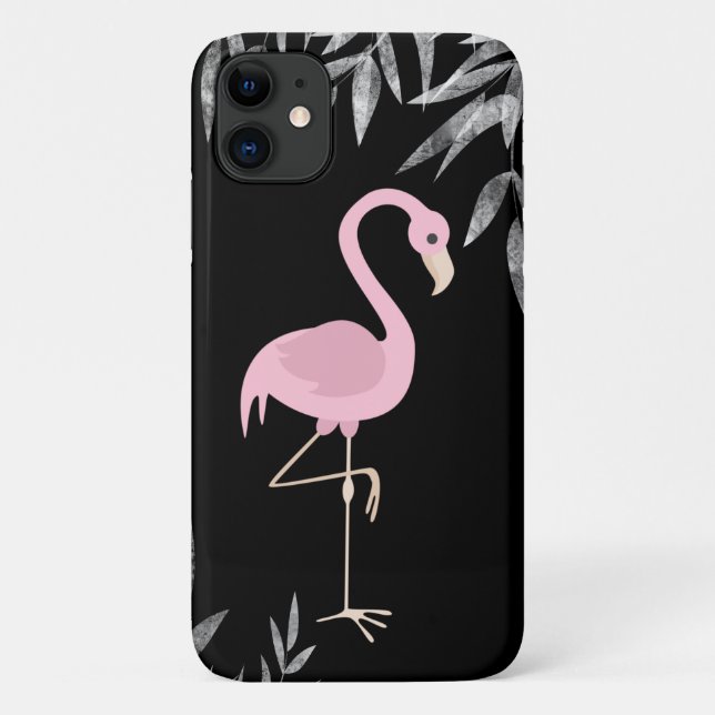 Coques Case-Mate iPhone Flamant rose rose tropical sur la plage noire Dram (Dos)