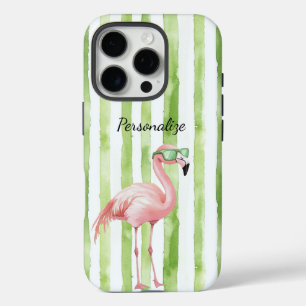 Coque iPhone 16 Pro Flamant rose rose vert