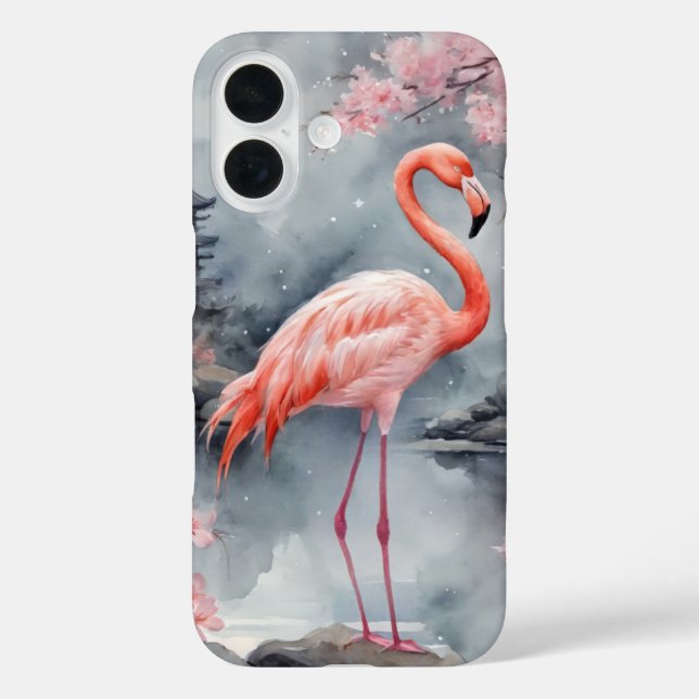 Coques Case-Mate iPhone Flamant rose sur couverture d'éclaboussure d'encre (Verso)