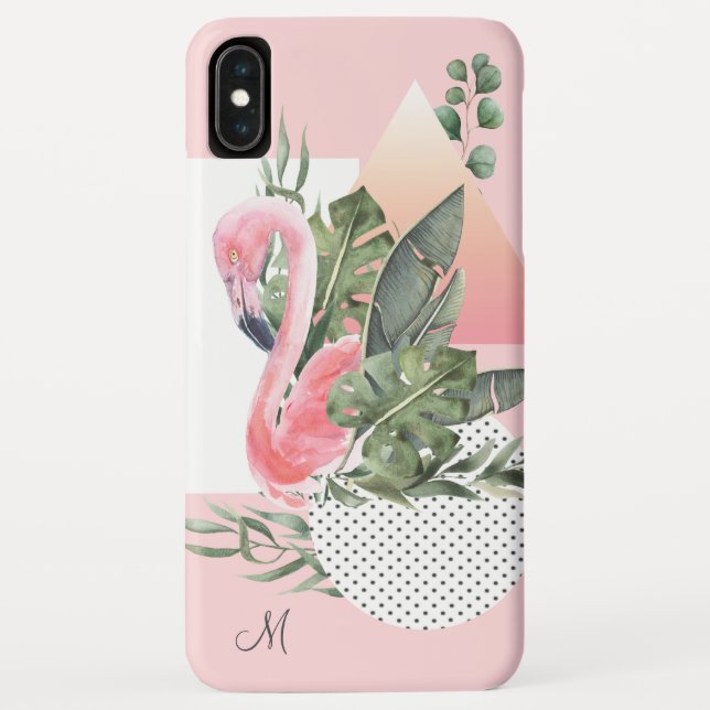 Coques Case-Mate iPhone Flamant rose tropical féminin avec Monogramme (Dos)