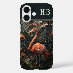 Coque Pour iPhone 16 Flamant rose tropical Monogramme Jungle Personnali