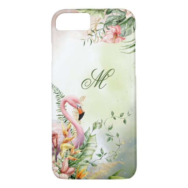 Coques Case-Mate iPhone Flamant rose tropique Rose Floral Aquarelle Monogr (Dos)
