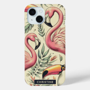 Coque Case-Mate iPhone Flamant rose vintage et Toucan sans couture