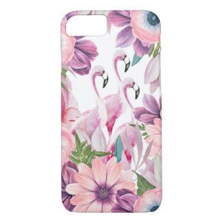 Coque iPhone 8/7 Flamant tropical d'aquarelle rose élégante floral