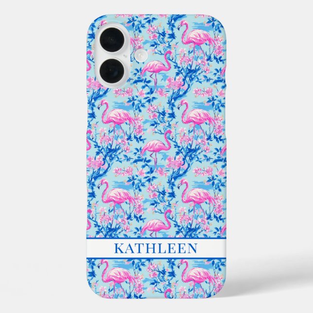 Coques Case-Mate iPhone Flamants avec fleurs roses monogrammées (Verso)
