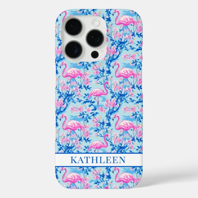 Coques Case-Mate iPhone Flamants avec fleurs roses monogrammées (Verso)