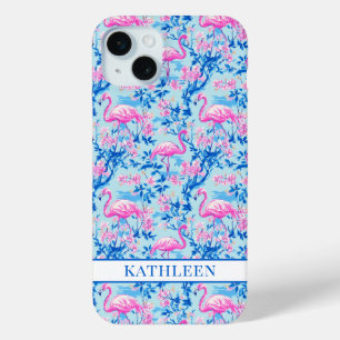 Coque Case-Mate iPhone Flamants avec fleurs roses monogrammées