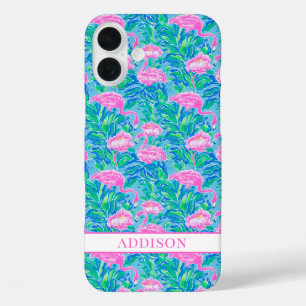 Coque Pour iPhone 16 Plus Flamants Rose Monogrammés Aquarelle