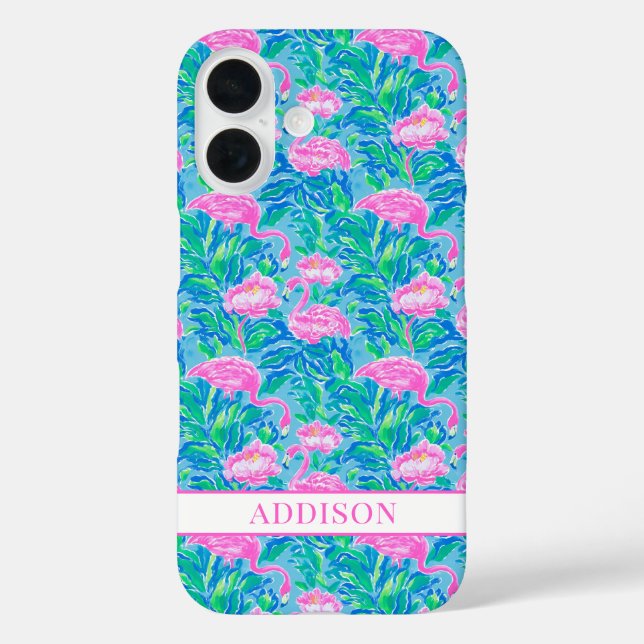 Coques Case-Mate iPhone Flamants Rose Monogrammés Aquarelle (Verso)